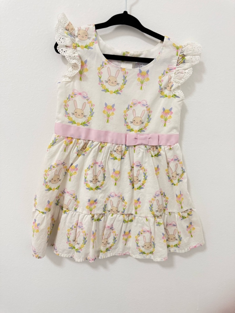 The Children's Place White Dress with Pink Bow & Bunny Print